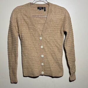 Theory Small Camel‎ Tan Wool Blend Button-Up Cardigan Sweater